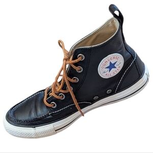 Converse, Chuck Taylor All Star Black Leather High Tops.      Men 7.5, Women 9.5